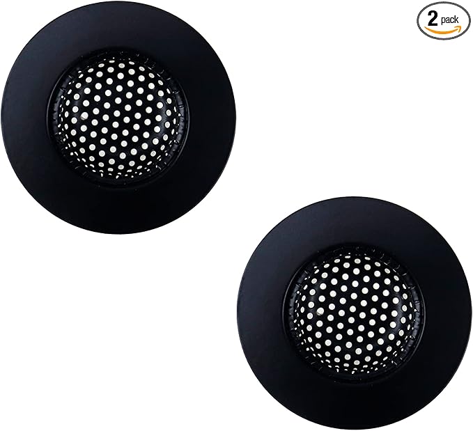 Antrader Kitchen Sink Strainer,3" Top / 1.5" Basket,Stainless Steel Sink Drain Strainer,Black,2 Pack