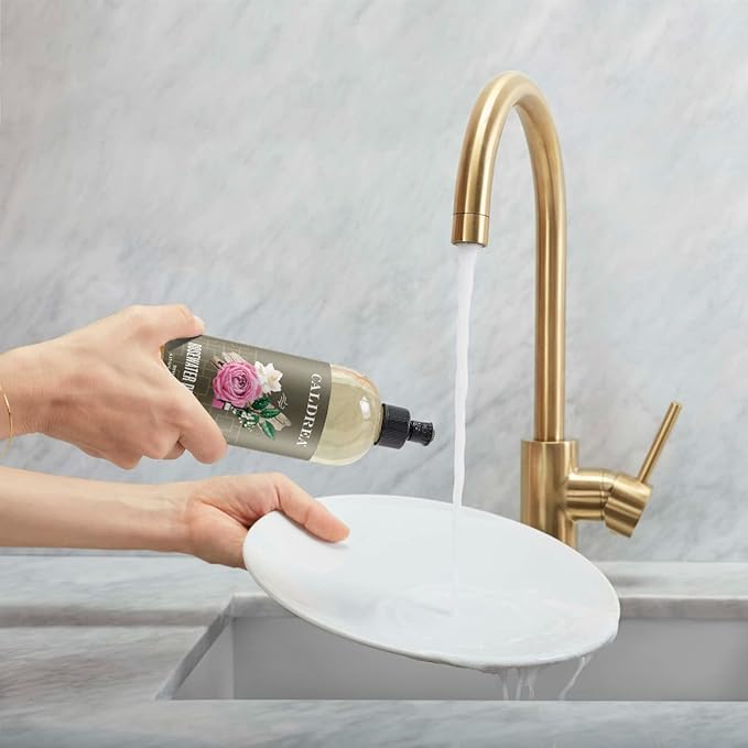 Caldrea Dish Soap, Biodegradable Dishwashing Liquid Made with Soap Bark and Aloe Vera, Rosewater Driftwood Scent, 16 oz