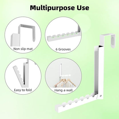 BAKON Over The Door Hanger Folding Clothes Drying Rack, Folding Hanging Coat Rack for Indoor Laundry Room Compact Small Space Foldable Portable Clothing Hanger Hook Collapsible- 4 Pack(White)