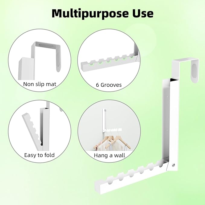 Over The Door Hanger Folding Clothes Drying Rack, Folding Hanging Clothes Rack for Indoor Laundry Room Bathroom Compact Small Space Foldable Portable Over Door Hanging Hook Collapsible