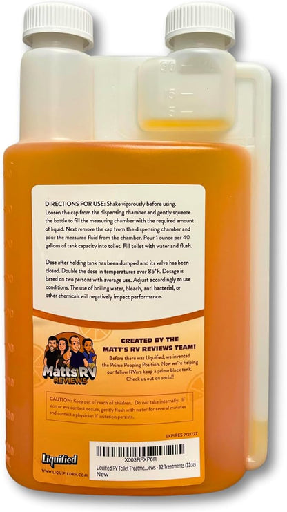 Liquified RV Toilet Treatment Bundle - Black Holding Tank Digester - Odor Eliminator - Orange Scent - Matts RV Reviews (Orange, 32oz, 3 Pack)