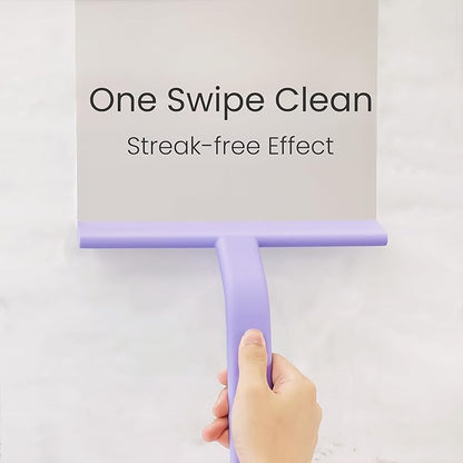 dancemoon JustHang Shower Squeegee for Glass Doors, All-in-One Piece Silicone Squeegee with Built-in Hook for Bathroom, Window, Mirror, Tile Wall, Car, Streak-Free Bathroom Cleaner Tool,10 Inch Purple