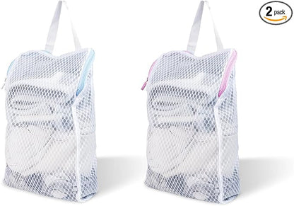 2 PCS Honeycomb Mesh Laundry Bag with Handle, 13.3 x 7.8 Inch Zippered Mesh Laundry Bag, Extra Large Opening, Side Widening, for Washing Socks, Baby Items, Lingerie, Travel Garments (Pink and Blue)