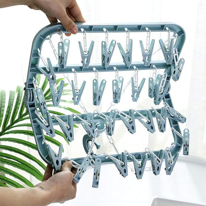 Clip and Drip Hanger Clothes Hanger Drying Rack 32 Clips (Light Blue)