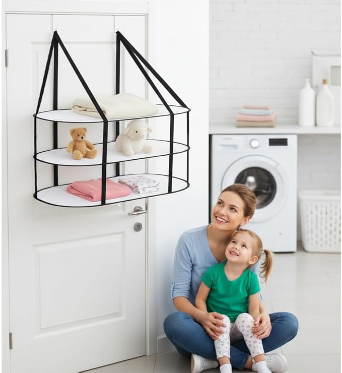 CINPIUK 3-Tier Sweater Drying Rack Over The Door, Foldable Mesh Hanging Dryer Flat with Hooks, Large Breathable Laundry Drying Hanger, Clothes Lay Flat Dryer for Apartments Dorms Bathrooms