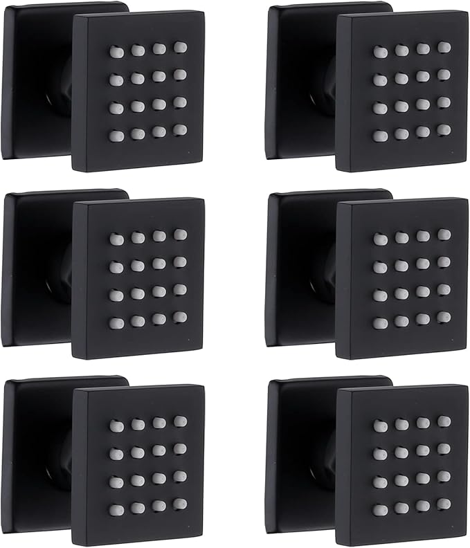 HOMEDEC Brass Square Shower Body Spray Jets Head (Matte Black, 6pcs)