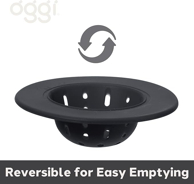 OGGI Silicone Sink Strainer- Great Kitchen Sink Strainer, Sink Drain Strainer, Drain Stopper, Sink Plug, 4.6˝ Diameter Rim, Black