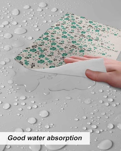 4 Pack Flower Teal Kitchen Dish Cloths, Grey Cherry Blossoms Cotton Linen Background Dishcloths for Kitchen, Reusable Paper Towels, Super Absorbent Quick Drying Washcloths Cleaning Wipes, 8x7 inch