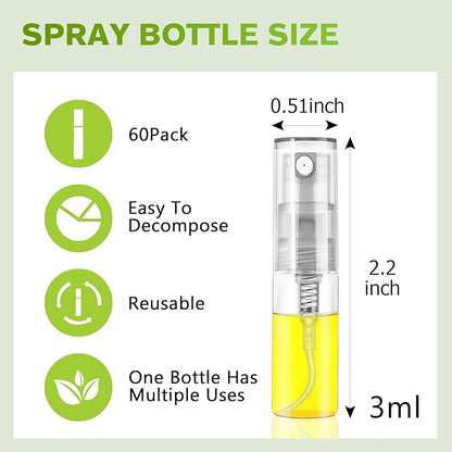 Mini Spray Bottle 3ml, Refillable Glass Spray Bottle, Glass Bottle Atomizer, Perfume Mouthwash Atomizer for Cleaning Refillable Container for Travel, Essential Oils, Perfume 60 Pcs, 3ml