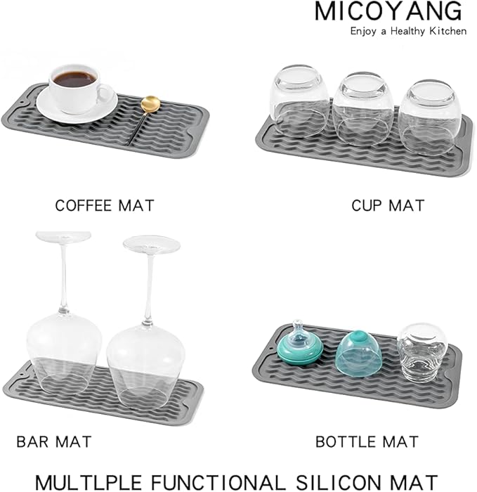 MicoYang Silicone Dish Drying Mat for Multiple Usage,Easy clean,Eco-friendly,Heat-resistant Silicone Mat for Kitchen Counter or Sink,Refrigerator or Drawer Liner Grey S 12 inches x 6 inches