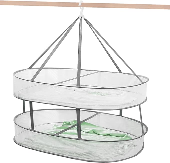 2 Tier Clothes Drying Rack Foldable, 31.5" Mesh Clothes Hanging Dryer, Space Saving Sweater Drying Rack, Laundry Rack,with Internal Fixation, for Clothes, Towels, Underwear, Indoor, Outdoor