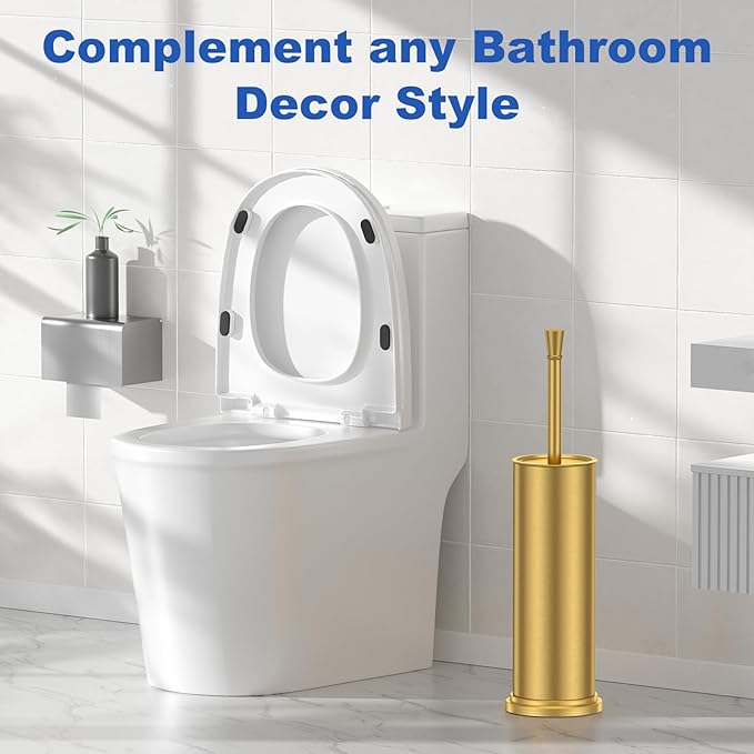 Toilet Brush and Holder Set：304 Stainless Steel Heavy Duty Toilet Bowl Brush，Removable Inner Bowl and Splash Protection，Bathroom Toilet Brush-Dense Bristles for Through Cleaning