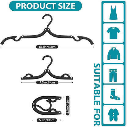 10 Pcs Travel Hangers Portable Foldable Travel Hanger Organizer, Plastic Cruise Essentials Clothes Drying Rack Folding Hangers for Camping Flying RV Europe Vacation Essentials Suitcase, Black