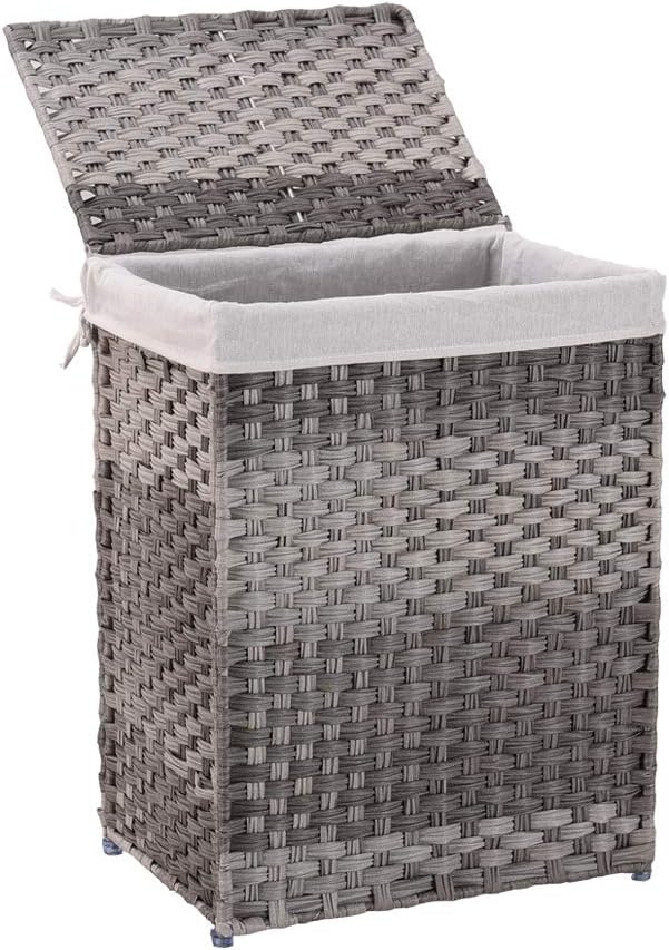 Mxfurhawa Slim Laundry Basket on Wheels, Heavy Duty Cotton Liner Laundry Storage Hamper with Handles, Collapsible Clothes Wire Basket Organizer Laundry Bag (02A)