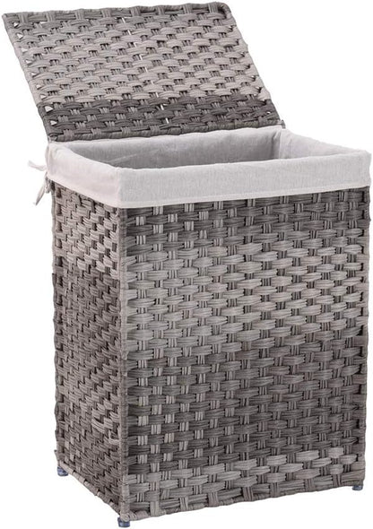 Mxfurhawa Slim Laundry Basket on Wheels, Heavy Duty Cotton Liner Laundry Storage Hamper with Handles, Collapsible Clothes Wire Basket Organizer Laundry Bag (02A)