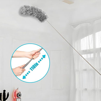 Feather Duster for Cleaning Extendable - Feather Duster for Cleaning The Indoor. 110 in Long Duster with Extension Pole for Clean Ceilings and Fans. Microfiber Duster for Blinds. Washable Dduster