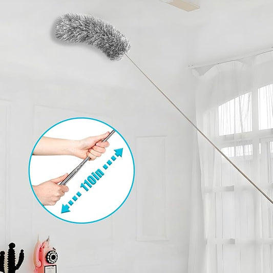 Feather Duster for Cleaning Extendable - Feather Duster for Cleaning The Indoor. 110 in Long Duster with Extension Pole for Clean Ceilings and Fans. Microfiber Duster for Blinds. Washable Dduster