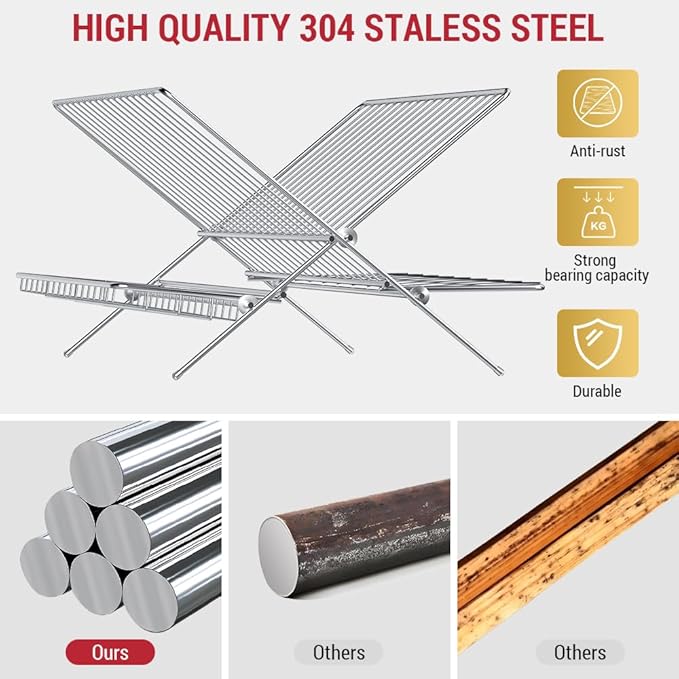 Dish Drying Rack with Drip Tray, Upgrade 3 Tier Collapsible Stainless Steel Dish Drainer, Plate Rack Holder for Kitchen Counter, Folding Dish Rack for Kitchen Sink, Countertop,Cutlery, Plates, Dishes