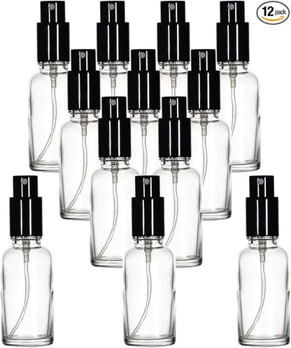 YIZHAO Clear Glass Spray Bottles 1oz, with Small Fine Mist Spray, Metal Cap, Refillable for Essential Oil,Travel,Cleaning,Perfume,Aromatherapy,Makeup – 12 Pcs