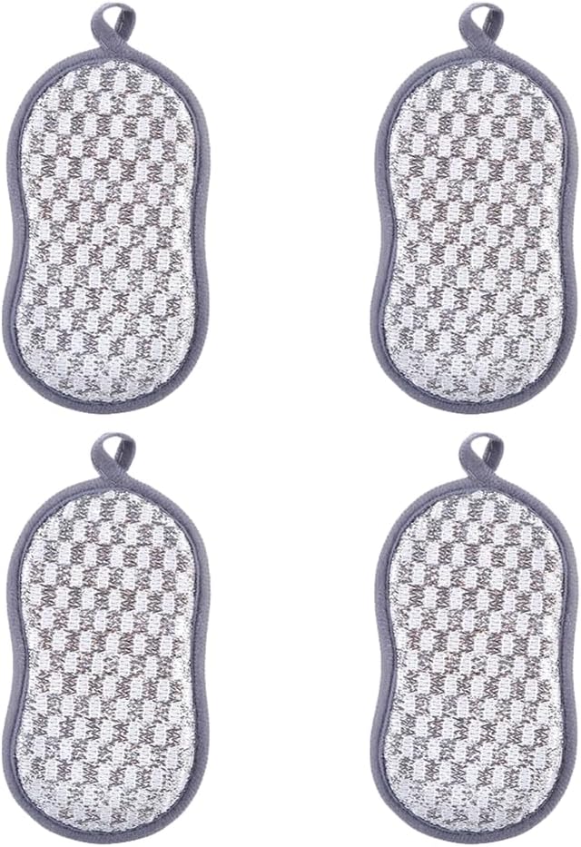 4 Pack Dish Sponge for Washing Dishes Cleaning Kitchen, All-Purpose, Non Scratch, Rough Scrubbers Side for Non-Stick Cookware, Soft Microfiber Scrub Side for Dishes,Reusable Dishwashing Sponges