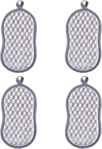 4 Pack Dish Sponge for Washing Dishes Cleaning Kitchen, All-Purpose, Non Scratch, Rough Scrubbers Side for Non-Stick Cookware, Soft Microfiber Scrub Side for Dishes,Reusable Dishwashing Sponges
