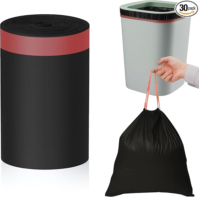 MakMeFre 33 Gallon Drawstring Tall Kitchen Trash Bags,Clean Fresh Scent and Heavy Duty Garbage Bags(30 Count,80x100cm)