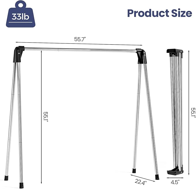 APEXCHASER Clothes Drying Rack, Stainless Steel Drying Rack Clothing with Height-Adjustable, Foldable Gullwings Laundry Drying Rack, Indoor Outdoor Use, No Assembly, White