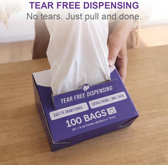 ETSUS Biodegradable Trash Bags with Drawstrings, 9 Gal, 100 Count