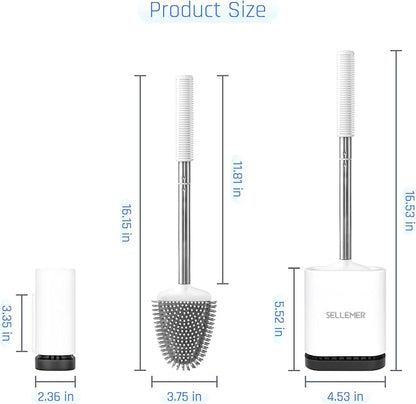 Sellemer Toilet Brush and Holder Set for Bathroom, Flexible Toilet Bowl Brush Head with Silicone Bristles, Compact Size for Storage and Organization, Ventilation Slots Base (2 Pack, White)