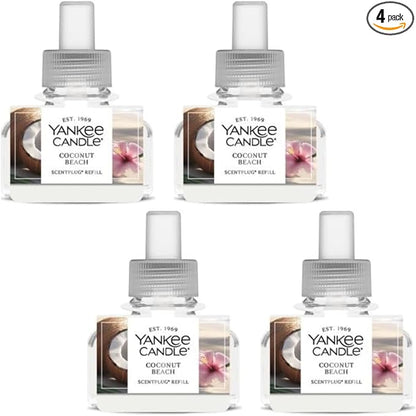 Yankee Candle ScentPlug Refill for Plug in Air Fresheners, Scented Oil Refills, Long Lasting Home Fragrance, Coconut Beach (Pack of 4)