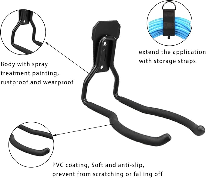JuforminWeedeater Hanger, String Trimmer Hanger, Weed Eater Rack, Garage Wall Hooks, Power Tool Holder for Garage Wall, Utility Hooks for Garage Tool Organizers and Storage(Black-2 P)