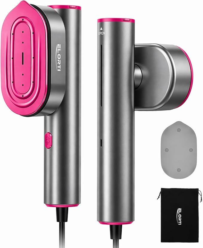 ELORTI Clothes Steamer, 2-in-1 Handheld Garment Steamer & Travel Iron, 10s Fast Heat-Up, 1200W Portable Mini Steamer with Rotatable Head, Compact for Home, Office & Travel (110-120V)