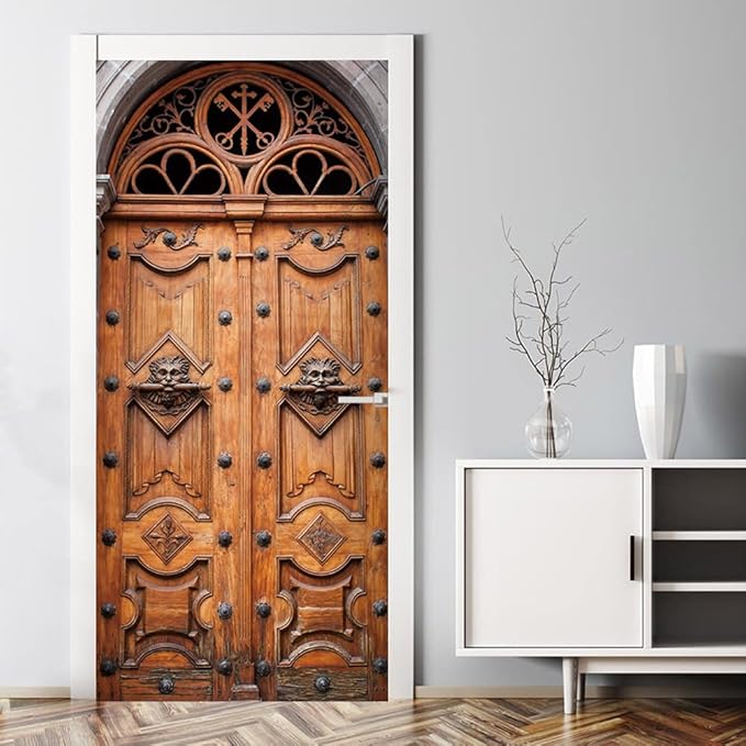 3D Door Stickers Murals Peel and Stick Wallpaper -Retro Door- PVC Self-Adhesive Door Decals Removable Waterproof Poster for Bedroom Living Room Home Door Wall Decoration 31.5x78.7 inch