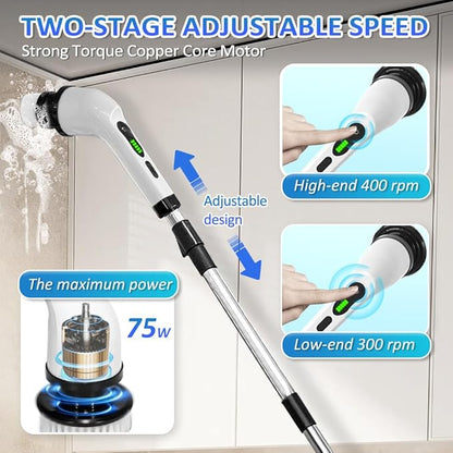 Electric Shower Spin Scrubber, Scrub Brush Floor Scrubber with Long Handle, Electric Cleaning Brush with 9 Replaceable Heads, for Bathroom Kitchen Tile Grout Shower Car Cleaning Supplies﻿