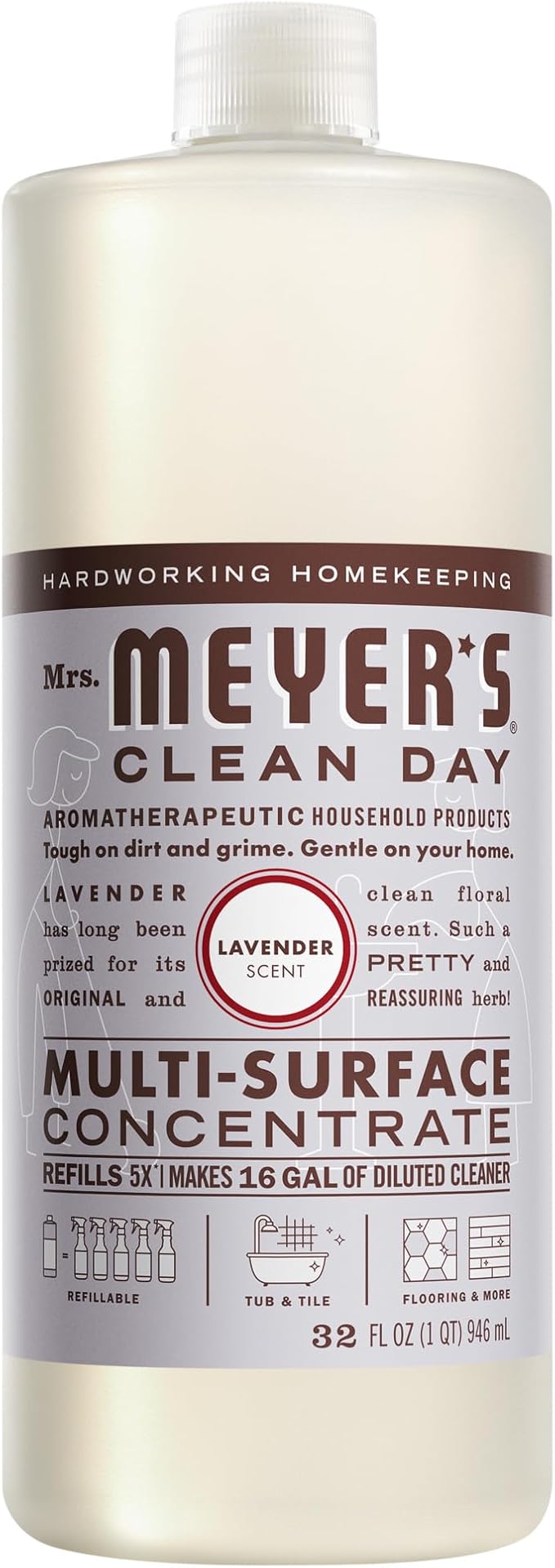 Mrs. MEYER'S CLEAN DAY Multi-Surface Cleaner Concentrate, Use to Clean Floors, Tile, Counters, Lavender, 32 fl. oz