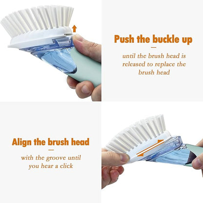 Soap Dispensing Replacement Dish Brush Storage Set with 2 PCS Brush Refills & Holder - RIMAY Dispenser Scrub Cleaning Scrubber Kitchen Dishwashing Dish Wand Handle for Dishes/Pans/Pots/Sink(Blue)