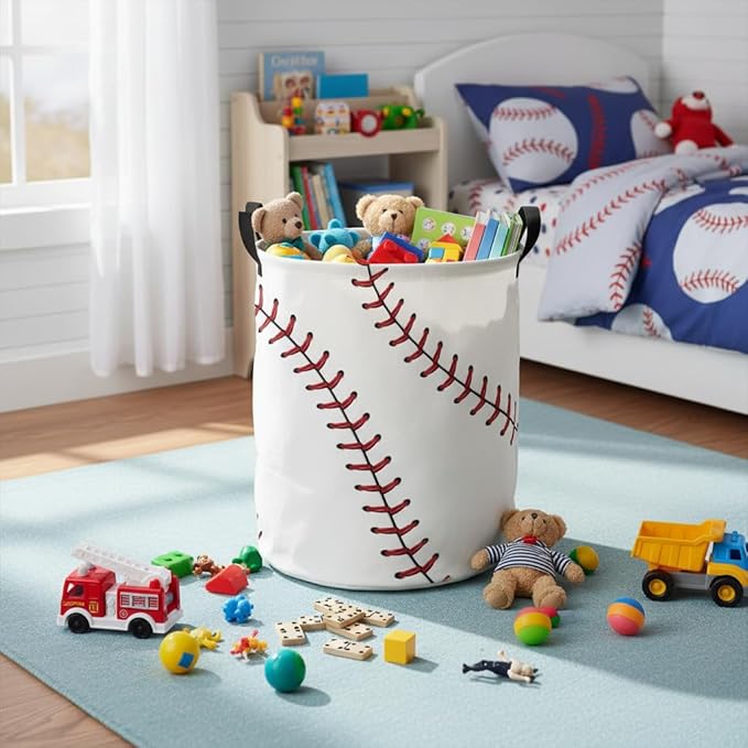 Baby Laundry Hamper kids laundry Basket Waterproof Laundry Bag for Bedroom Toy Clothes Organizer Room Décor(Baseball)