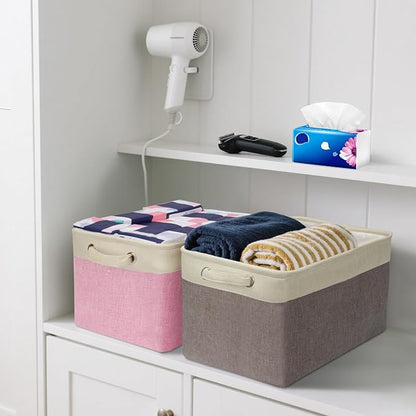 BALEINE 4 Pack Fabric Closet Storage Bins for Shelves, Linen Closet Organizers and Storage, Decorative Baskets for Organizing, Shelf, Clothes, Home, Office (Navy Blue, 15"x11"x9.5")
