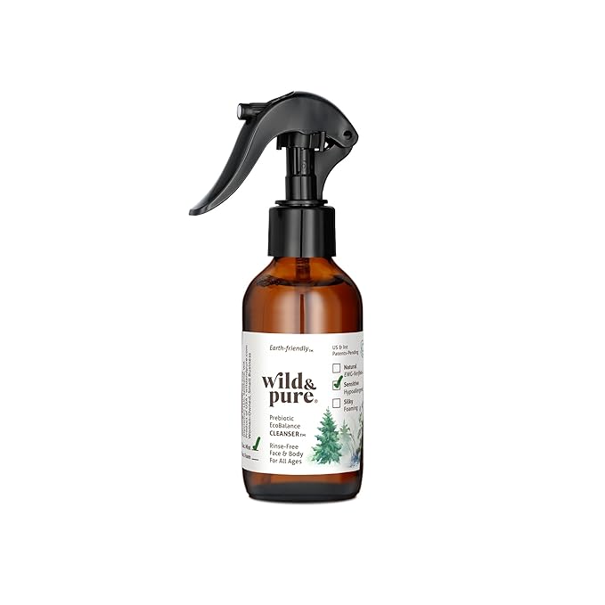 Wild & Pure Sensitive Skin Spray Body Wash (4oz) | Cleanser, Deodorizer, Moisturizer for Face, Hands, Body & Below the Belt | pH-Balanced, Microbiome-Friendly | EcoBalance Refillable Skincare