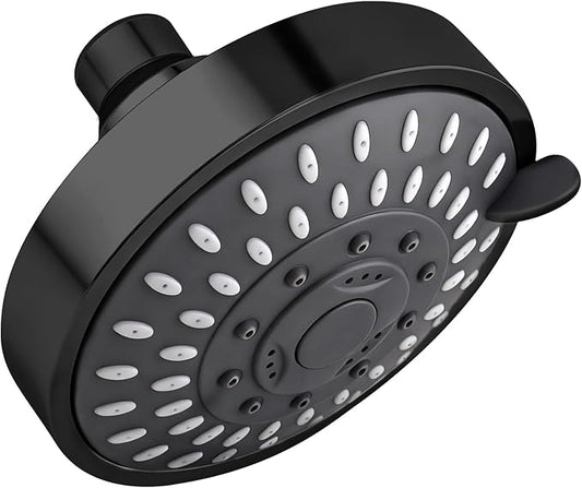 High Pressure Shower Head - Adjustable Bathroom Fixed Rain Showerhead with Swivel Brass Ball Joint, Self-cleaning Nozzles (5-Mode, 4 Inch Black)