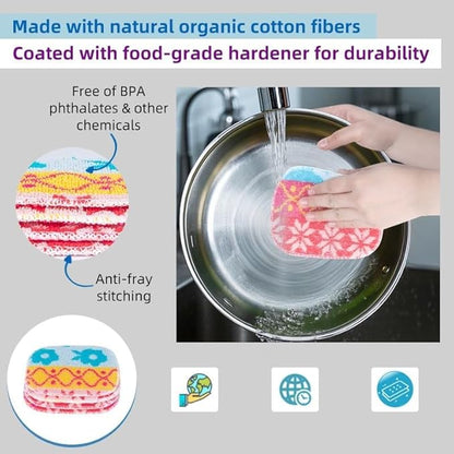 Amarelle GEN II Reusable Dish Scrubbers (10-Pack), Dual-Sided Heavy Duty Scouring Pads, Odor-Free & Machine Washable | Kitchen Scrub Cloth | Nano-Crystal Enhanced Technology (Nordic Folk)