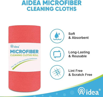 AIDEA Microfiber Cleaning Cloth Roll, 75PK Red, Reusable Paper Towels Tear Away Cloth, Microfiber Towels Washable Shop Rags, Lint Free Cleaning Rags for House, Kitchen, Window, 11.5"×11.5"