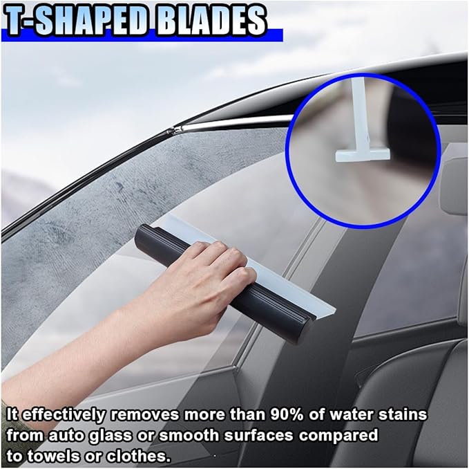 2PCS Automotive Squeegee, 10 Inch T-Bar Water Blade Squeegee for Drying, Flexible Silicone Car Water Wiper, Car Water Squeegee Fits Windshield, Glass, Mirror, Bathroom, Window (10inch)