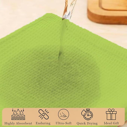 Kitchen Cleaning Dish Wash Cloths Waffle Terry Design Kitchen DishCloths|Washable 12x12 Cotton Dish Rags for Drying Dishes|Counter Top Barista Dust Wipes|Spring Easter Basket Decor| 6 Pc -Apple Green
