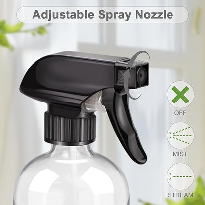 Worldgsb 2 Pack Glass Spray Bottles with Silicone Sleeve, 16 oz Empty Refillable Containers with Adjustable Spray Nozzles, Spray Bottles for Hair, Cleaning Solutions and Plants Black
