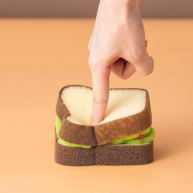 1Pc Multifunction Scrub Sponges, Toast Shape Dish-Washing, Magical Deep Cleaning Thickened Scrubber, Cute Sandwich Sponge, Pots Dishes Gadget Accessories for Household Kitchen