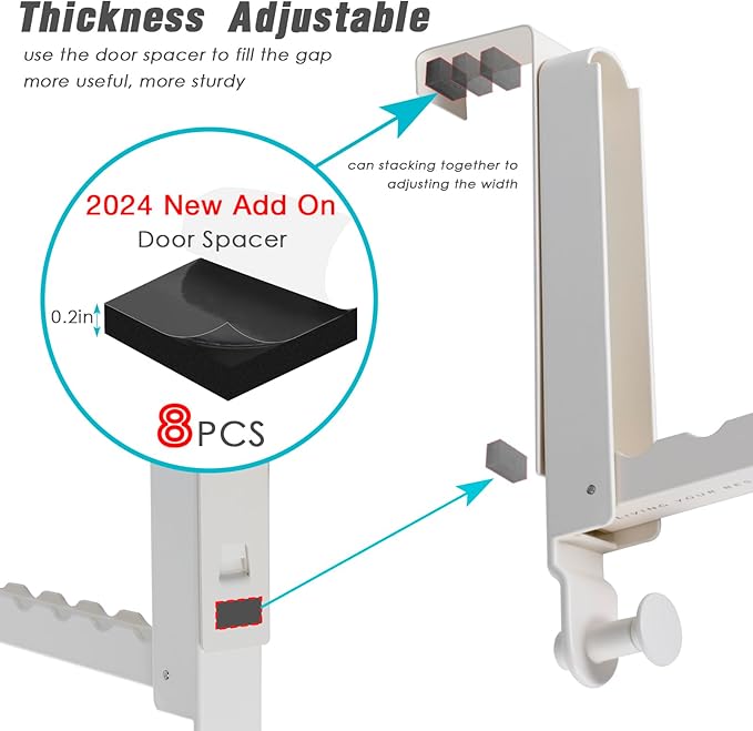 Over The Door Drying Rack for Clothes - 2 Brackets For Different Door Thickness - All Metal Fold Away Clothes Rails (Ivory White)