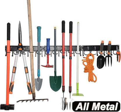 YueTong All Metal Garden Tool Organizer,Adjustable Garage Wall Organizers and Storage,Heavy Duty Wall Mount Holder with Hooks for Broom,Rake,Mop,Shovel.(3 Pack)