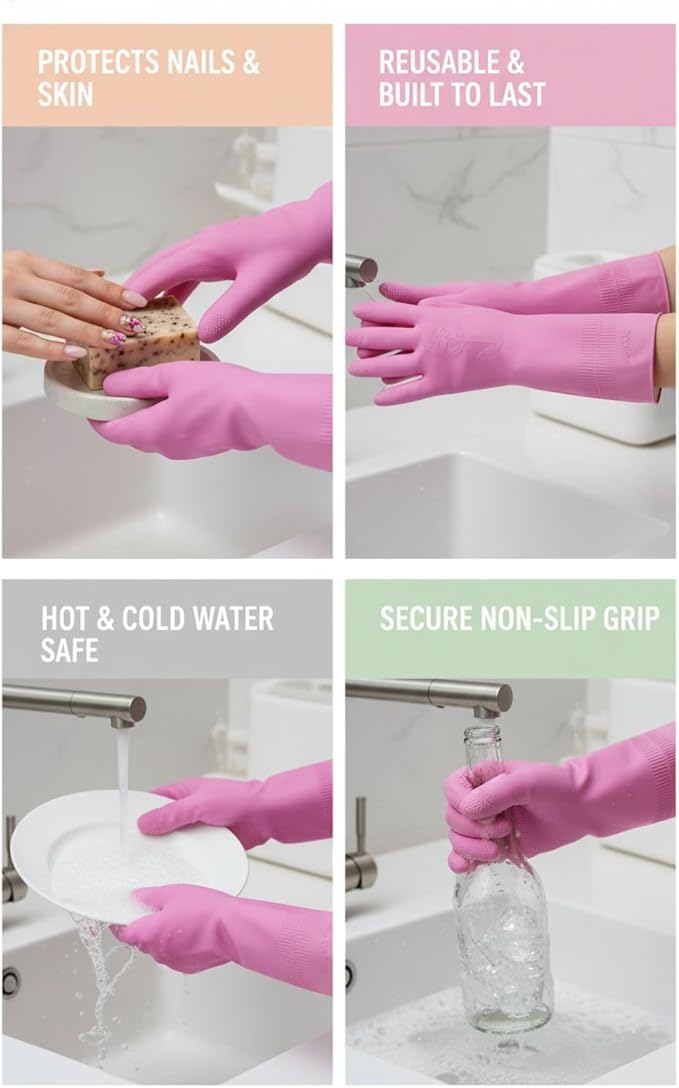 Premium Dishwashing Gloves Reusable Rubber Kitchen Cleaning Waterproof Hand Protection