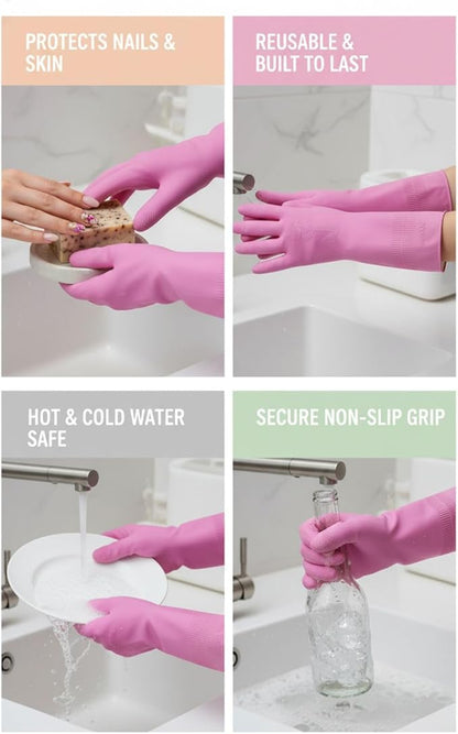 Premium Dishwashing Gloves Reusable Rubber Kitchen Cleaning Waterproof Hand Protection